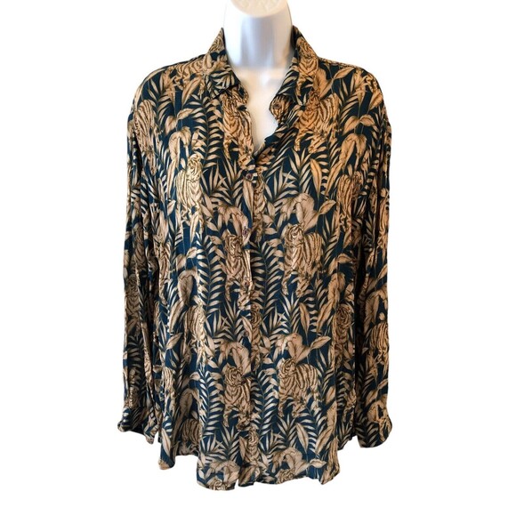 Johnny Was Tiger Long Sleeve Blouse Button Up Shirt Top Women Casual Green XS - Picture 1 of 8